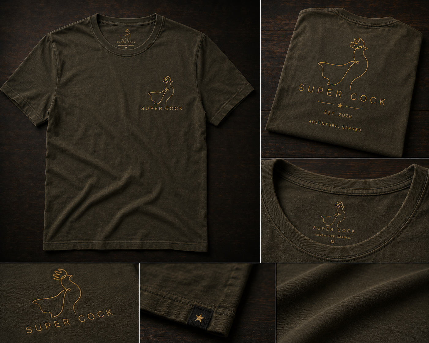 Founders Tee — washed olive with gold mark